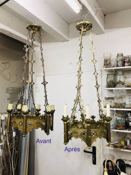 Restauration lustre bronze Avant et Après