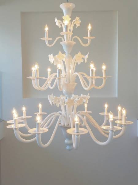 lustre en verre de Murano blanc